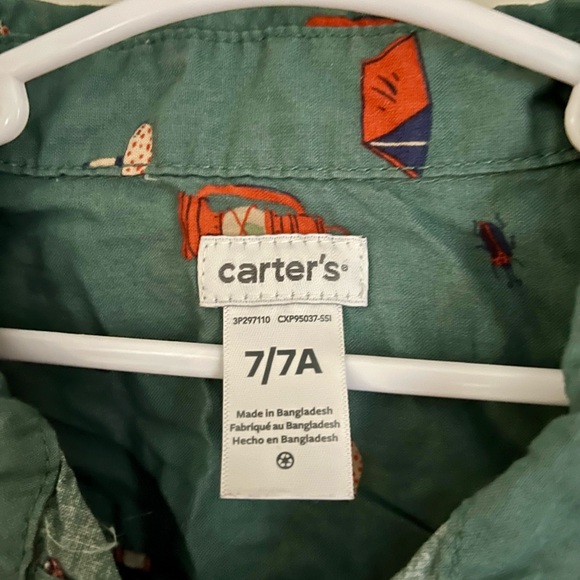 Carter's Teal Adventure Print Kids Button Down Shirt - Picture 3 of 4